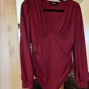 Cider Deep V-Neck Burgundy Bodysuit